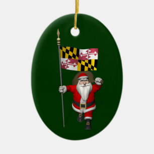 Father Christmas With Flag Of Maryland Ceramic Ornament