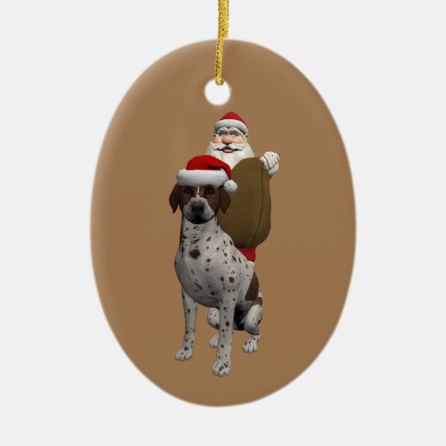 Father Christmas With Grey Setter Ceramic Ornament (Front)
