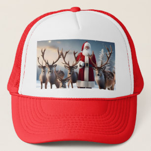 Father Christmas With His Reindeers, Trucker Hat