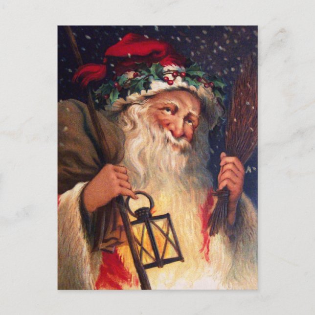 Father Christmas with Lantern Holiday Postcard (Front)