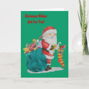Father Christmas with toys and gifts in sack Holiday Card