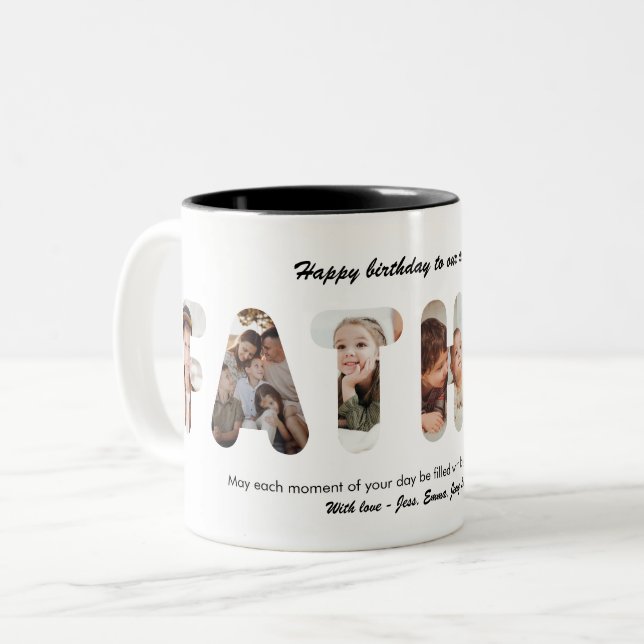 Father Custom Photo Collage Personalized Dad Two-Tone Coffee Mug (Front Left)