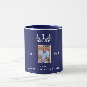 Father custom photo navy blue white names mug