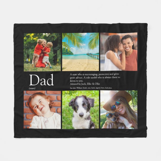 Father Dad Definition 6 Photo Collage Fleece Blanket (Front (Horizontal))