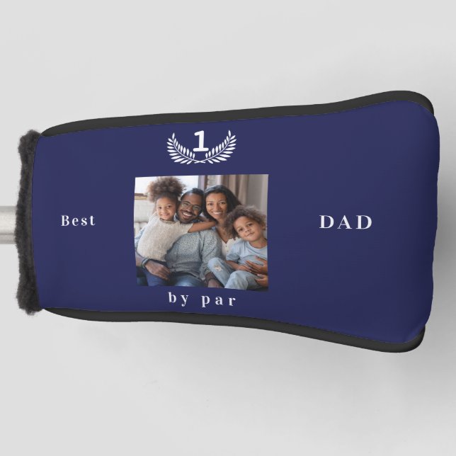 Father dad photo navy blue white golf head cover (Front)