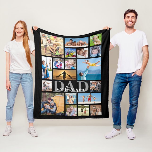 Father DAD WE LOVE YOU 19 Photo Collage Black Fleece Blanket (In Situ)