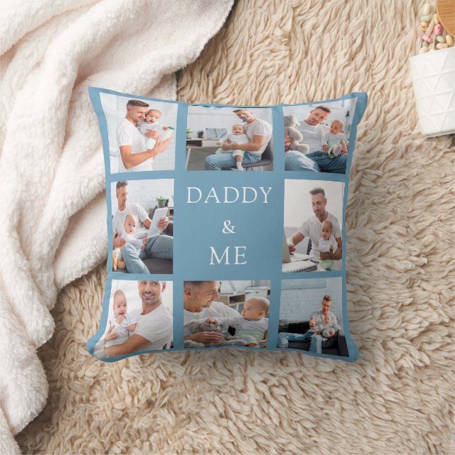 Father daddy baby photo collage dusty blue throw pillow (Blanket)