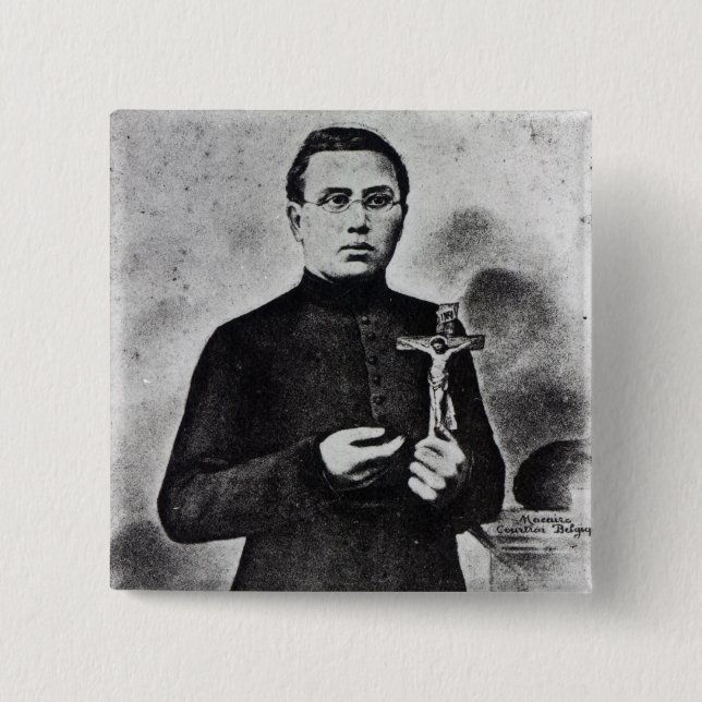 Father Damien 2 Inch Square Button (Front)