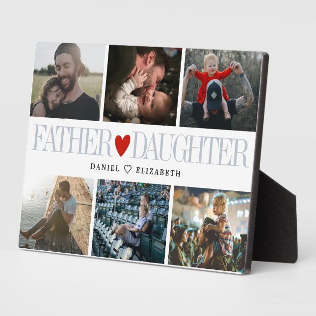 Father Daughter Heart Photo Grid Collage Plaque (Side)