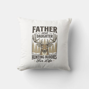 Father Daughter Hunting Buddies Deer Shirt Design_ Throw Pillow