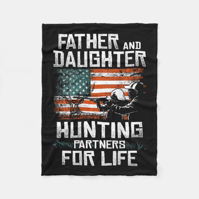 Father Daughter Hunting Partners American Flag On  Fleece Blanket (Front)