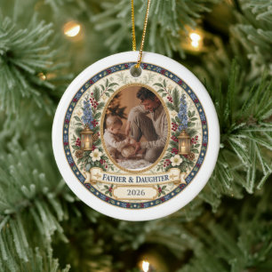 Father & Daughter Personalized Christmas Photo Ceramic Ornament