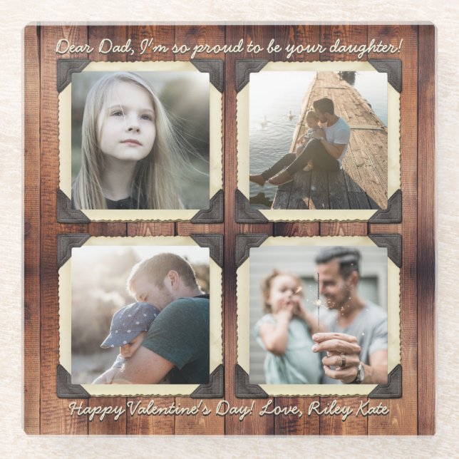 Father Daughter Personalized Instagram Photo Grid Glass Coaster (Front)