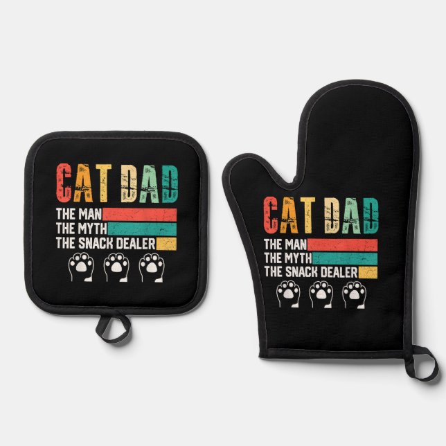 Father Day Cat Dad Oven Mitt & Pot Holder Set (Front)