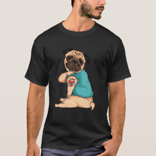 Father Day Gift Funny Tattoo Dog Pug I Love Dad T-Shirt