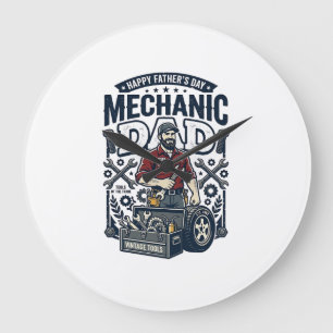Father Day Mechanic Dad Shirt Funny Working Dad Gi Large Clock