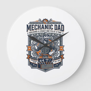 Father Day Mechanic Dad Shirt Funny Working Dad Gi Large Clock
