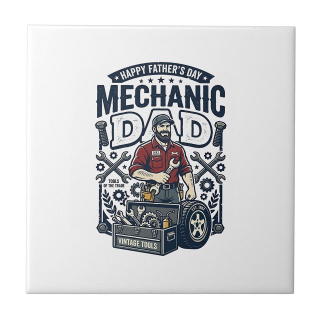 Father Day Mechanic Dad Shirt Funny Working Dad Gi Tile (Front)