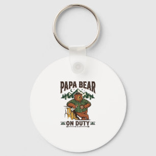 Father Day Papa Bear On Duty Shirt Funny Animal Da Keychain