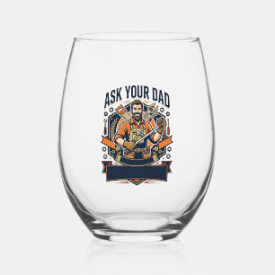 Father Day Repair Dad Shirt Ask Your Dad He Fixes Stemless Wine Glass