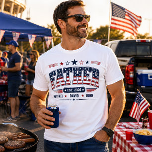 Father Est 2026 USA Patriotic Flag Custom Kid Name T-Shirt