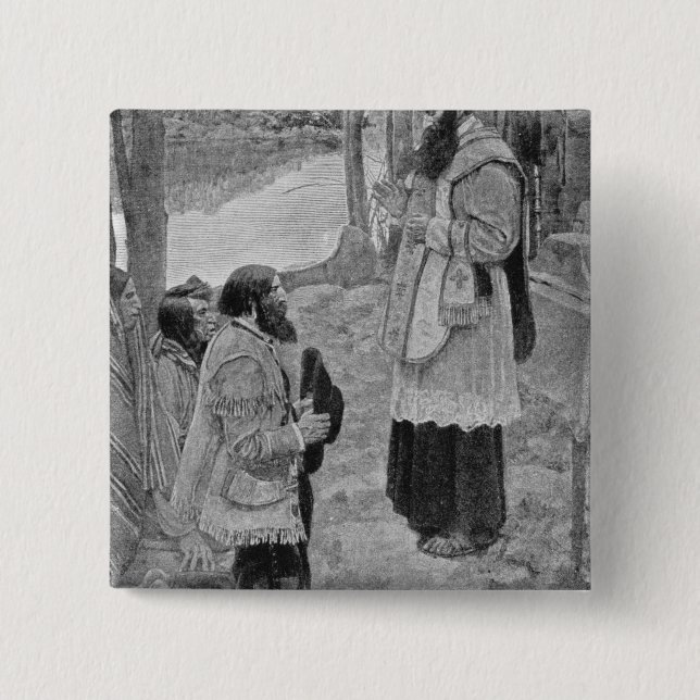 Father Hennepin Celebrating Mass 2 Inch Square Button (Front)