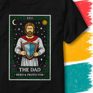 Father Hero Shield Vintage Tarot Style Card Dad T-Shirt