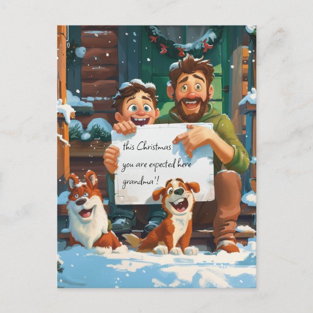 Father, his son and two dogs postcard (Front)