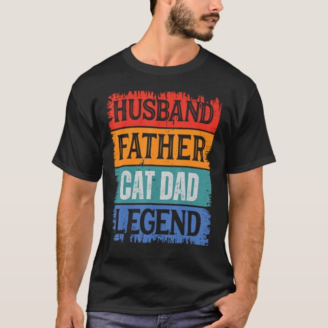 Father Husband CAT DAD Legend Proud Dad  Retro Pap T-Shirt (Front)