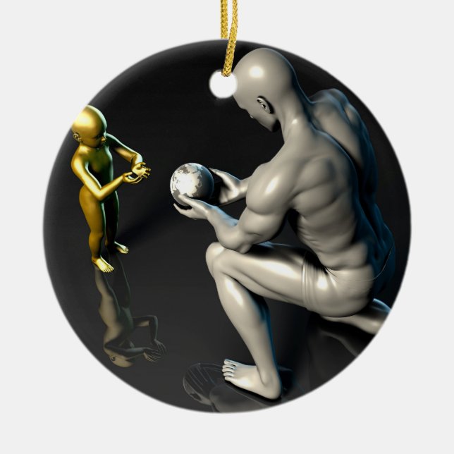 Father Imparting Wisdom to His Child or Son Ceramic Ornament (Front)