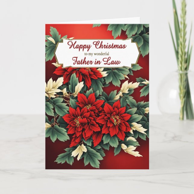 Father in Law Christmas Poinsettias Holiday Card (Front)