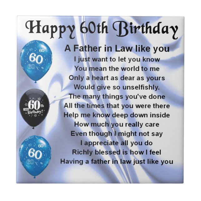 Father in Law Poem - 60th Birthday Tile (Front)