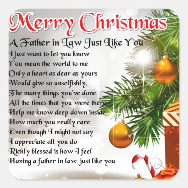 Father in Law Poem - Christmas Design Square Sticker (Front)