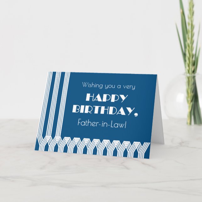 Father in Law's Birthday Art Deco Patterns on Blue Holiday Card (Front)