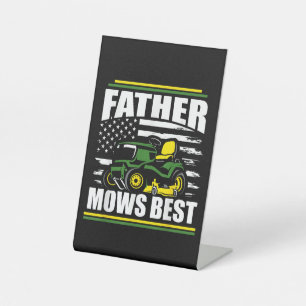 Father Mows Best Funny Lawn Mower American Flag Fa Pedestal Sign