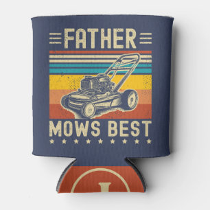 Father Mows Best Funny Lawn Mowing Dad Vintage Can Cooler