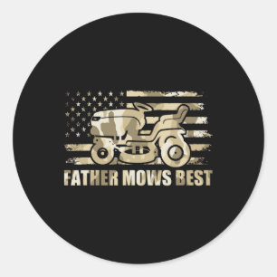 Father Mows Best Lawn Care Dad Mowing Patriotic Fa Classic Round Sticker