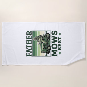 Father Mows Best Vintage Lawn Mower Shirt Design_1 Beach Towel