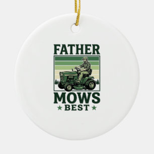 Father Mows Best Vintage Lawn Mower Shirt Design_1 Ceramic Ornament