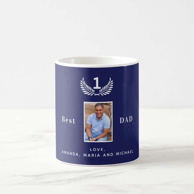 Father navy blue white photo names coffee mug (Center)