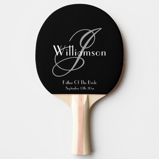 Father Of Bride Classic Grey Monogram White Script Ping Pong Paddle (Front)