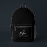 Father Of Bride Gift Elegant Monogram Rustic Black Printed Backpack<br><div class="desc">Bridal Party Gift For Parent Father Of The Bride Gift Elegant Monogram Personalized Father's Name And Initial Rustic Black Printed Backpack. Click personalize this template to customize it with the monogram initial, the Bride's father's name, and the marriage date quickly and easily. Father Of Bride Gift Elegant Monogram Rustic Black...</div>