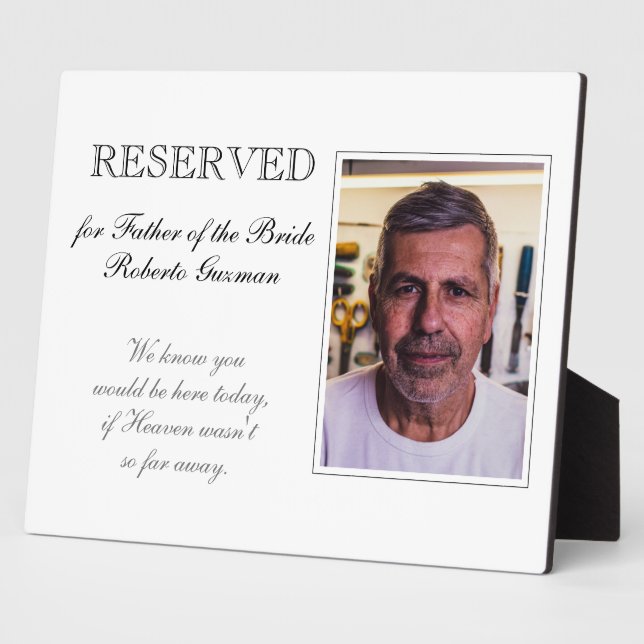 Father of Bride Reserved Photo Memorial Wedding Plaque (Side)