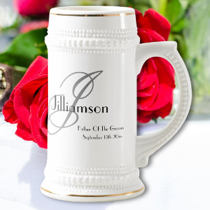 Father Of Groom Fancy Script Monogram Rustic Chic Beer Stein