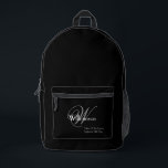 Father Of Groom Gift Classic Monogram Rustic Black Printed Backpack<br><div class="desc">Wedding Party Gifts Father Of The Groom Gift Classic Monogram Chic Script Personalized Father's Name And Initial Rustic Black Printed Backpack. Click personalize this template to customize it with the monogram initial, the father's name, and the marriage date quickly and easily. Father Of Groom Gift Classic Monogram Rustic Black Printed...</div>