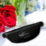 Father Of Groom Gift Elegant Monogram Cool Black  Fanny Pack<br><div class="desc">Father Of The Groom Gift simple elegant monogram chic script personalized initial and name cool black fanny pack. Click personalize this template to customize it with the monogram initial, the name, and the date quickly and easily. Father Of Groom Gift elegant monogram cool black fanny pack, is part of the...</div>