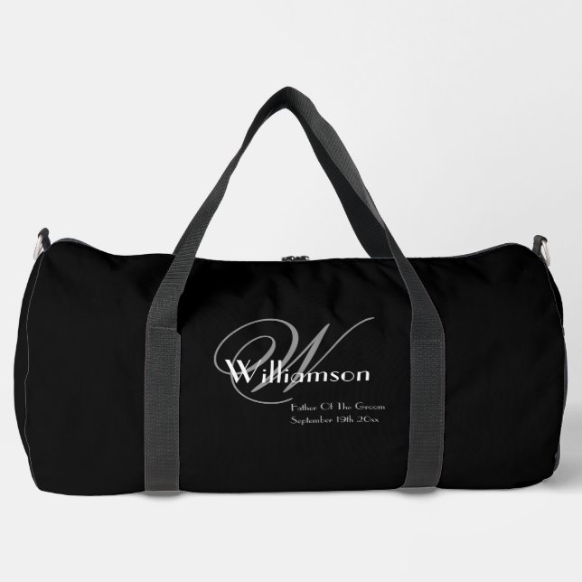 Father Of Groom Gift Modern Monogram Classic Black Duffle Bag (Front)