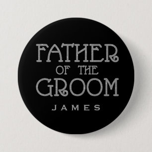 Father of Groom Silver Faux Glitter Name Tag Pin