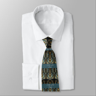 Father of the Bride Art Deco Green Black Gold Tie