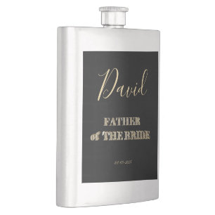 Father of The Bride Black Gold Glitter Typography Hip Flask